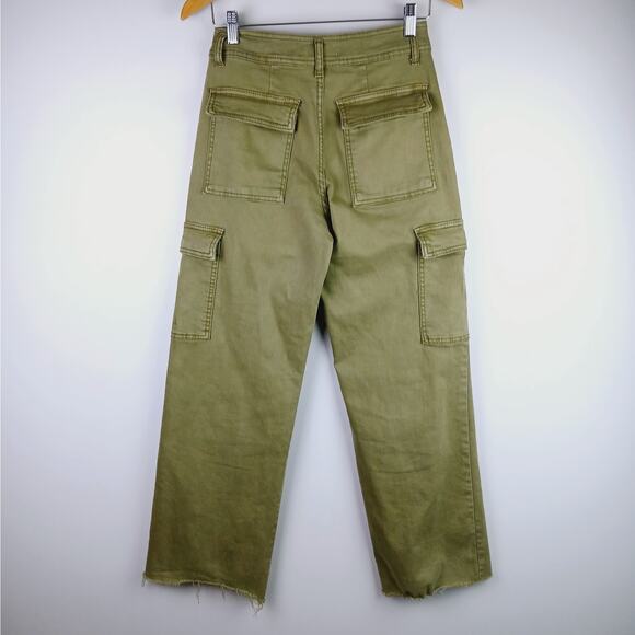 Oat New York SZ 4/27 Army Green Cargo Jeans Cropped Raw Edge - Picture 4 of 5